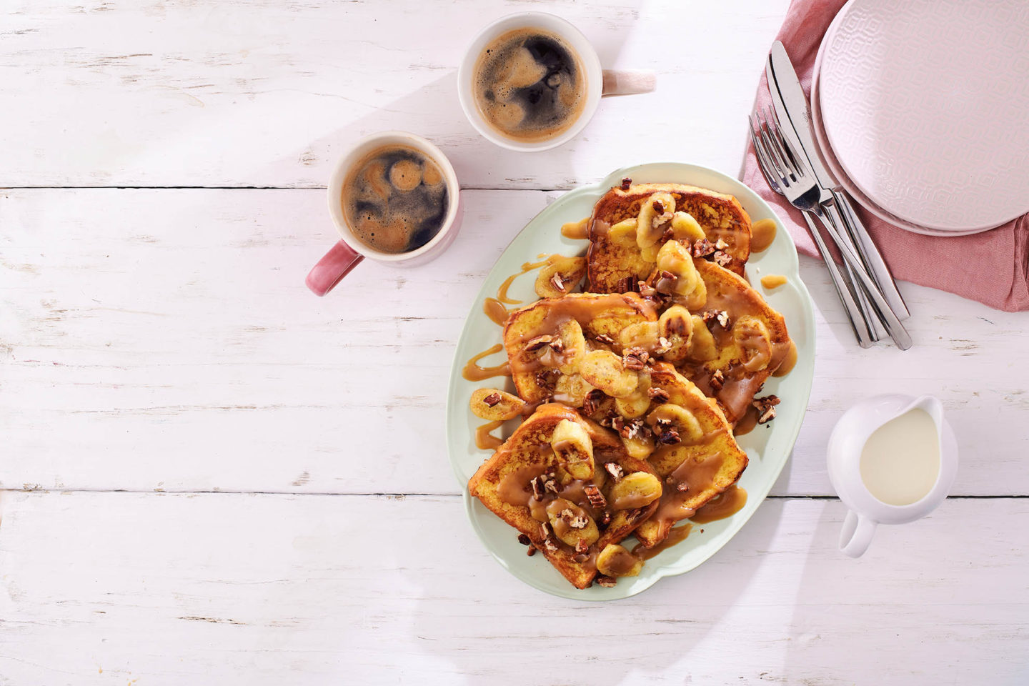 Sweet Brunch French Toast With Bananas And Caramel Sauce