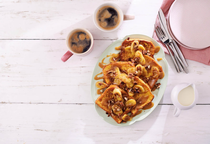 Sweet Brunch French Toast With Bananas And Caramel Sauce
