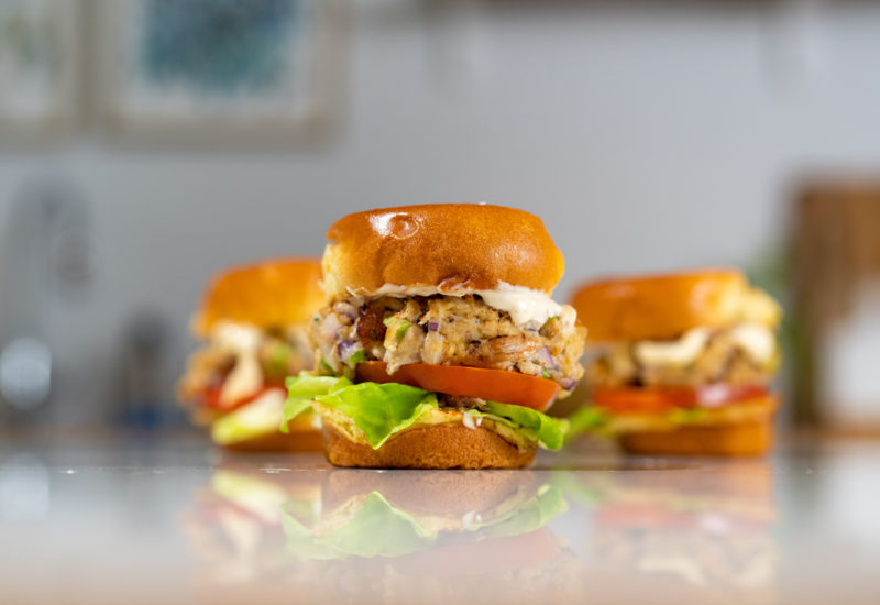 Photo credit: Homemade A photo of three small crab cake burgers on a table